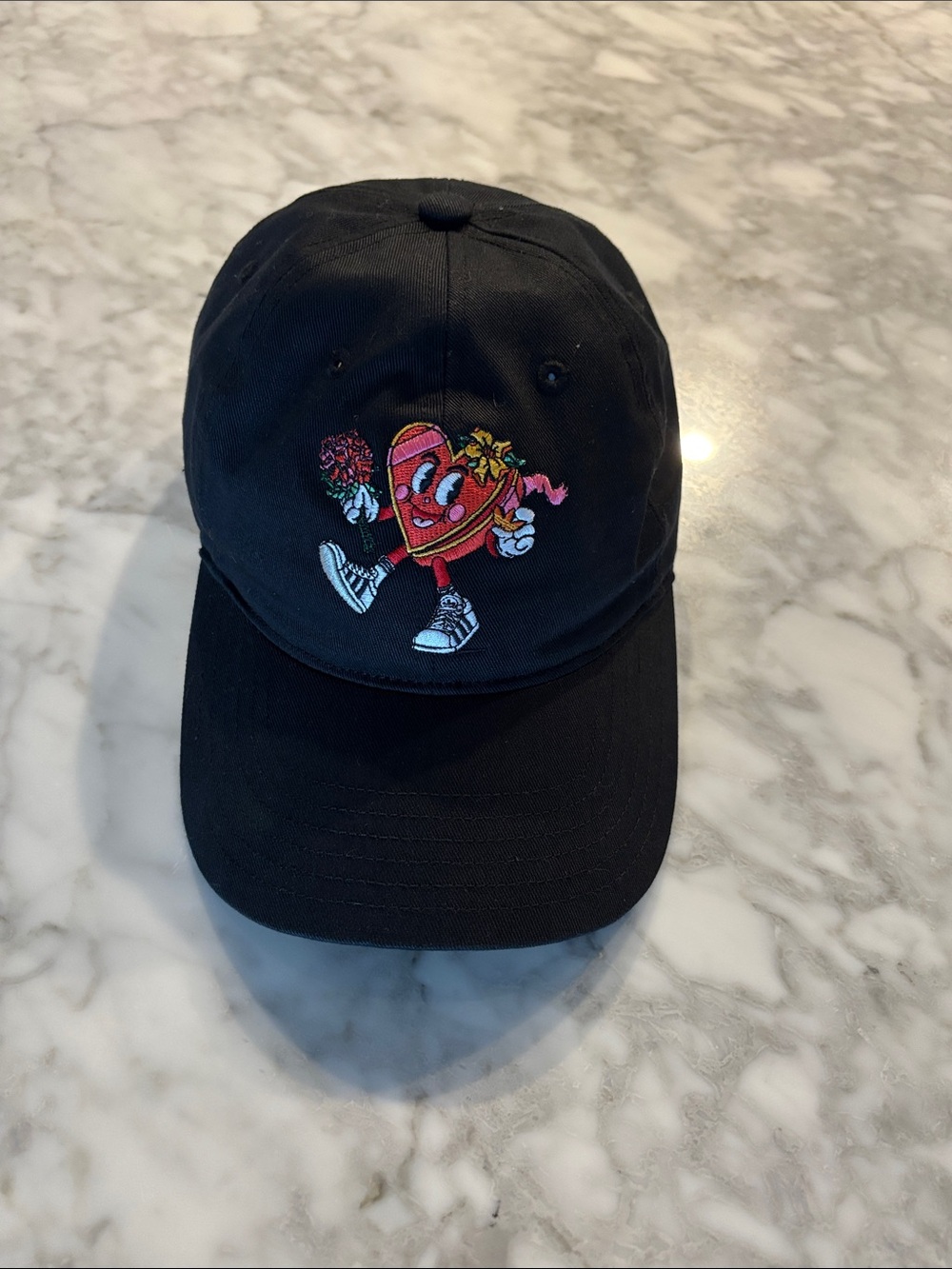 Mens Black Cap with Heart Character Embroidery